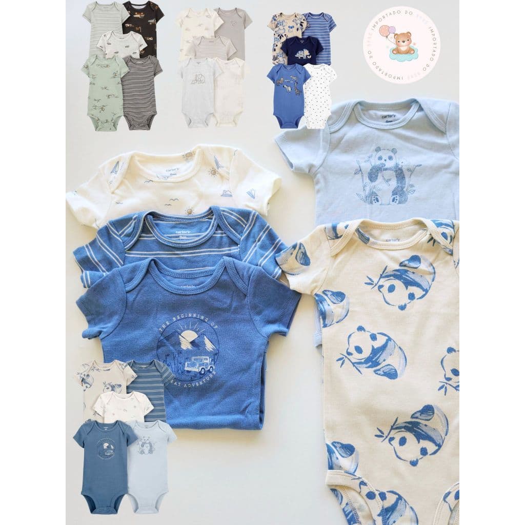 Kit 5 Bodies Bebê Curto Originais EUA Menino Carte' rs 100% Algodão | Roupa Bebê | Enxoval RN a 24M