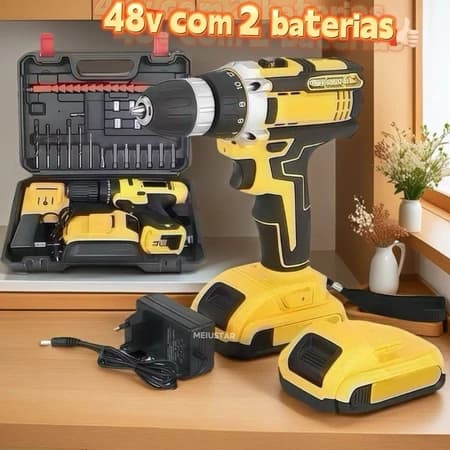 Parafusadeira Furadeira 48V/18V 2 Baterias Com Maleta e Acessórios Completo-Techo Pro