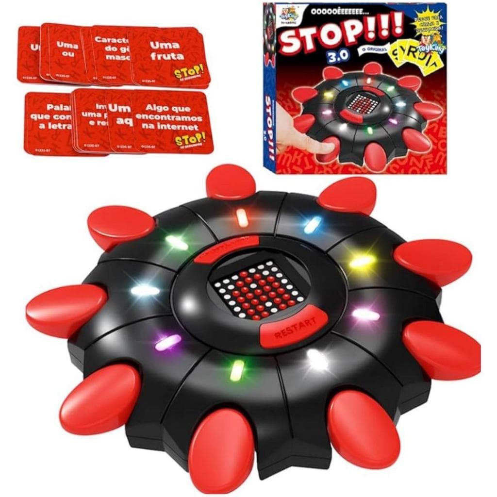 Jogo Stop Eletrônico 3.0 Educativo com Luzes LED Cartas Display Digital Brinquedo Diversão Família