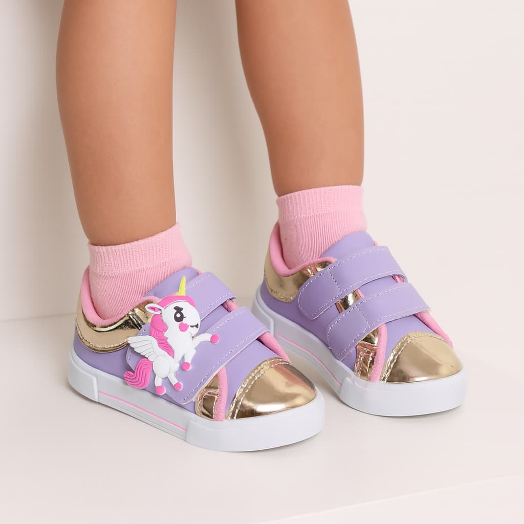 Tênis Infantil Menina Delicado Unicórnio Moda Casual Confortável Macio Ajustável Dia Dia Promoção