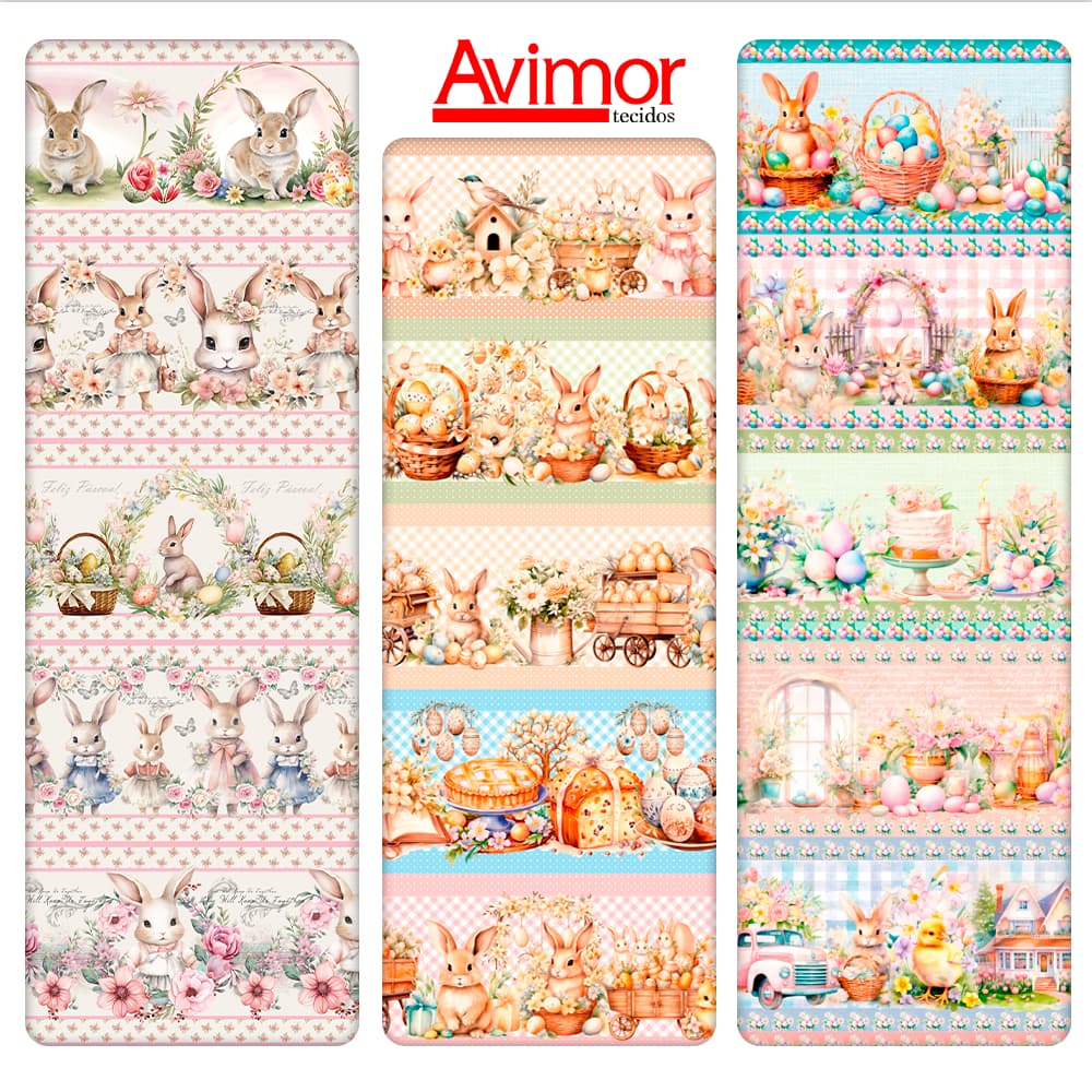 Tecido Tricoline Digital Barrados de Páscoa Várias Estampas Artesanato Patchwork Costura Pano DIY