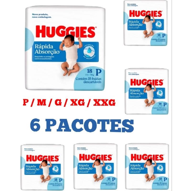 Fralda Huggies 6 PACOTES Tripla Proteção P M G XG XXG