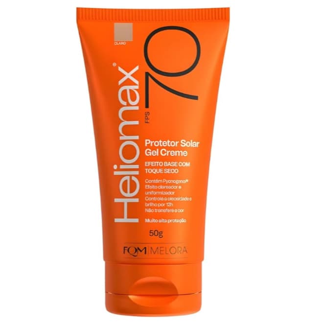 Protetor Solar Facial Gel Creme Efeito Base Heliomax FPS 70 Cor Claro (50g)