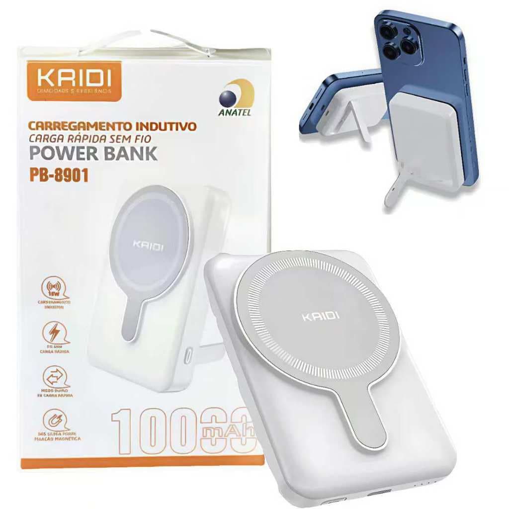 Carregador Power Bank Portátil KAIDI PB-8901 Premium10000mAh Indução Magnética e Carregamento Rápido