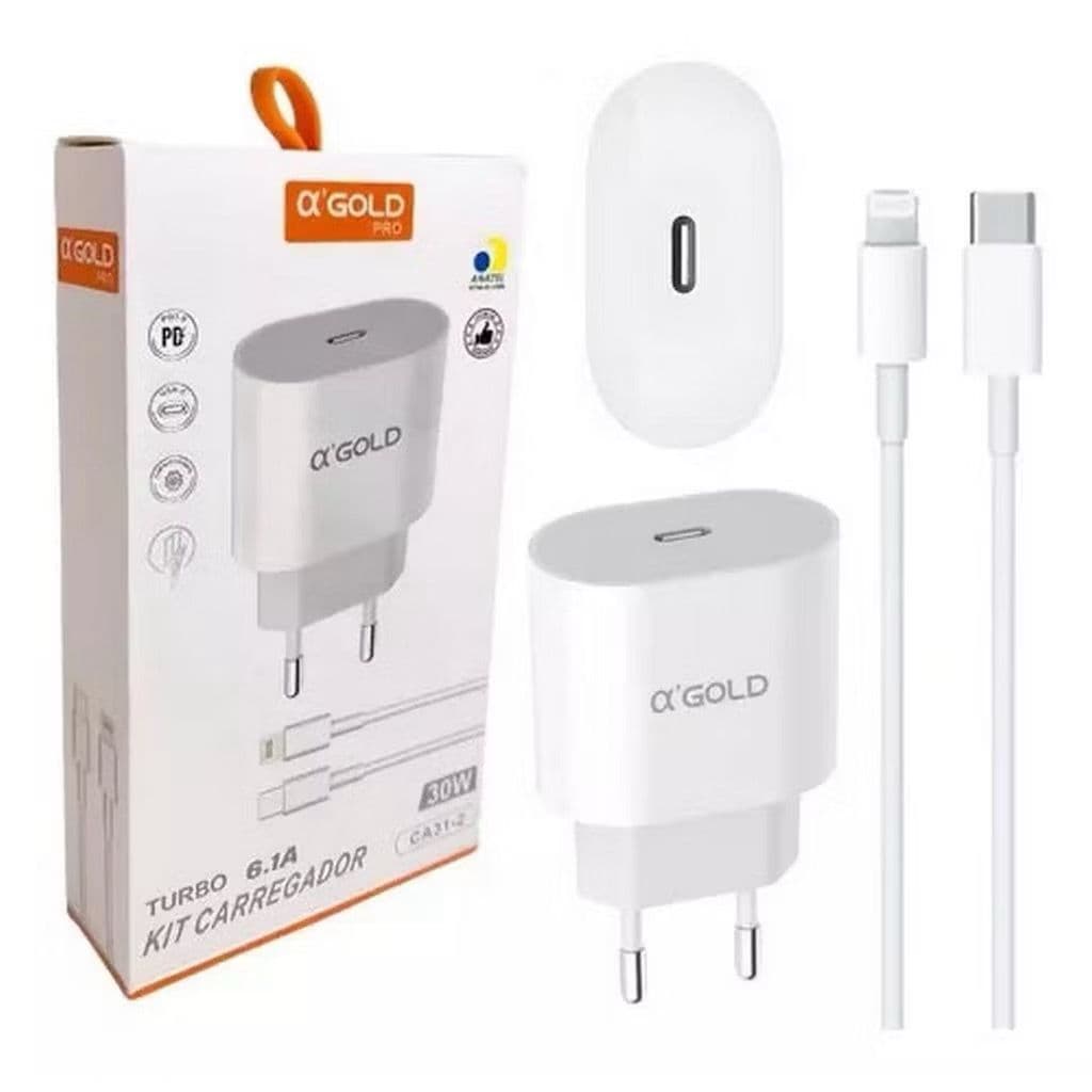 Carregador Turbo 30w Lightning IOS USB-C Fonte E Cabo para X  XR SE 11 12 13 14 PRO MAX ENVIO RÁPIDO