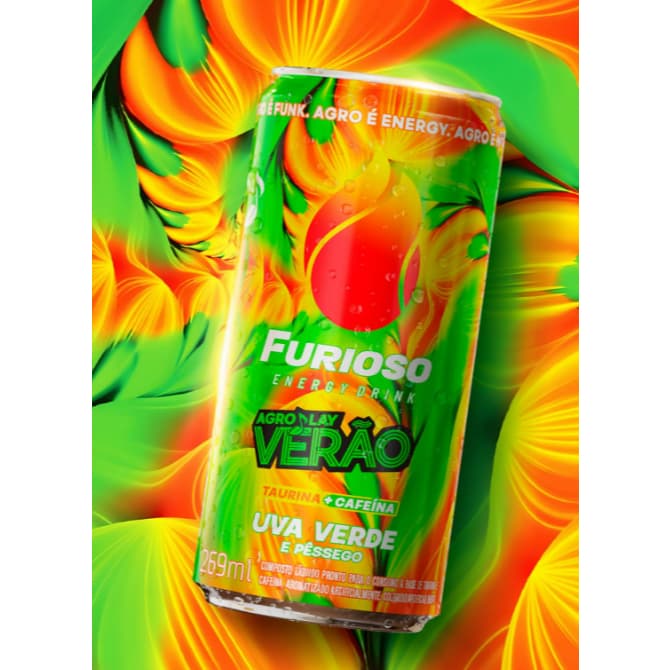 Novo Energético FURIOSO - Sabor Uva Verde E Pêssego - Lata 269ml