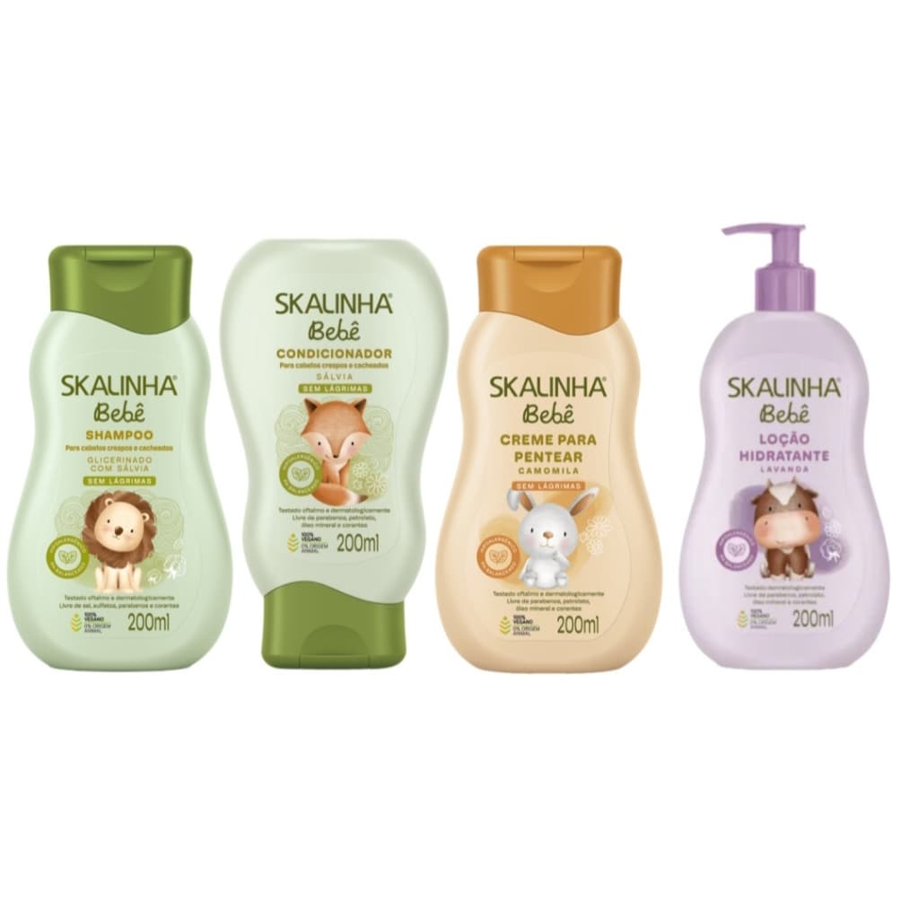Skalinha Bebê Kit Shampoo,Condicionador Sálvia,Creme de Pentear Camomila, Loção Hidratante Lavanda Sem Lágrimas 200ml