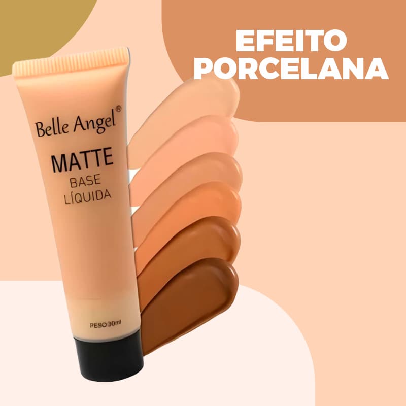 Base Líquida Matte Belle Angel Alta Cobertura Efeito Porcelana Secagem Rápida