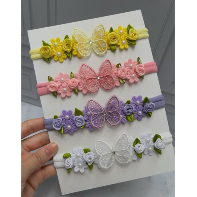 Faixinhas de Bebê Borboleta Com Flores Enxoval Menina Faixinha ou Kit