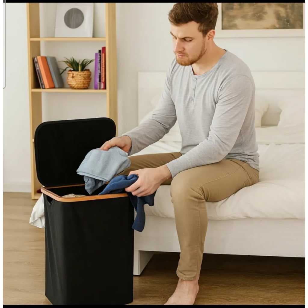 Cesto Multiuso Dobrável Organizador com Tampa Lavanderia Banheiro Quarto Brinquedos Roupas