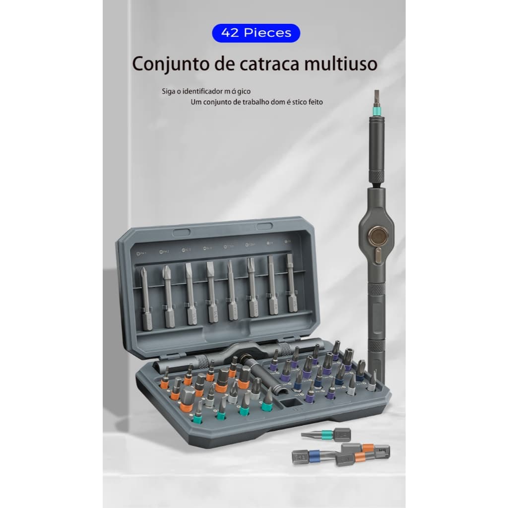 Conjunto de chave de catraca de 42 peças caixa de ferramentas completa caixa de manga reversível