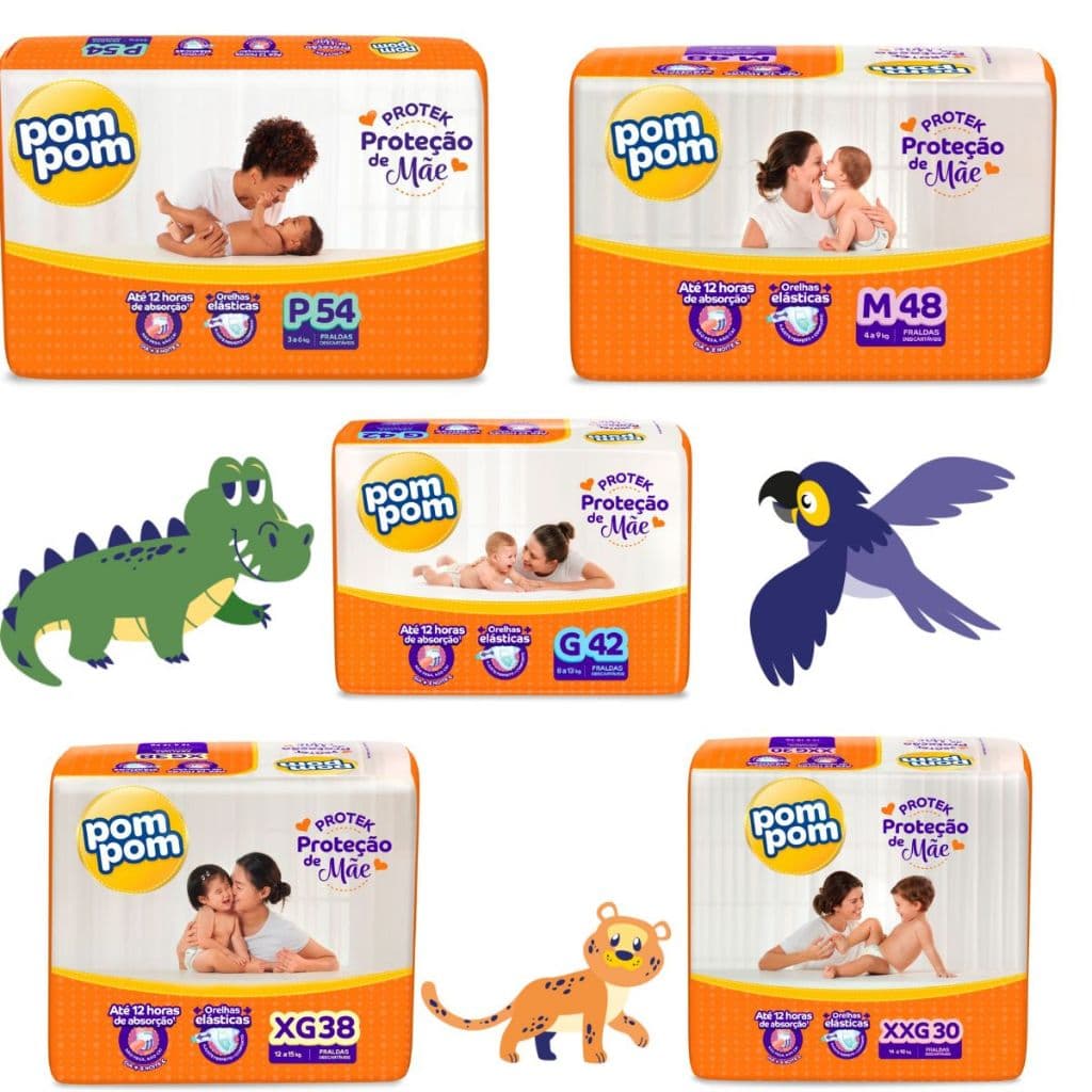 Fralda Pom Pom Derma Protek Proteção de Mãe Mega P M G XG XXG Fraldas Descartáveis Infantil