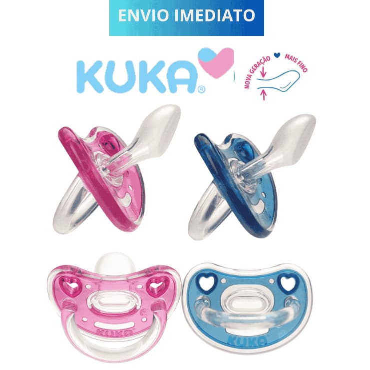 Chupeta Kuka Elegance Plus Bico Anatômico Ortodôntico 6+ meses Tamanho 2 Azul e Rosa Menina Menino