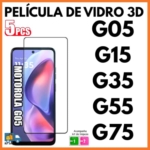 Película De Vidro 3D Temperado Para Moto G05 G15 G35 G55 G75