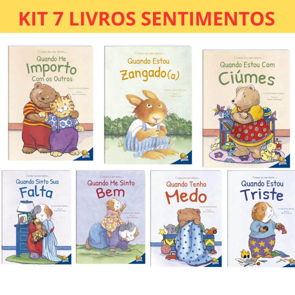 Kit 7 livros de Historias infantis Sentimentos - Triste, Medo, Falta, Ciúme, Zangado, Importo, Bem