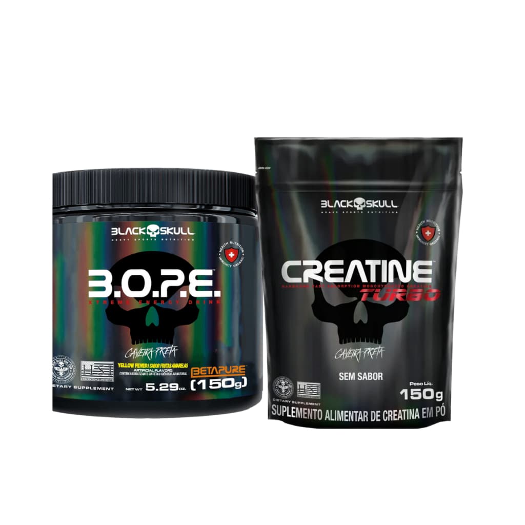 Kit Pré treino BOPE 150g + Creatina Turbo 150g Refil - Black Skull