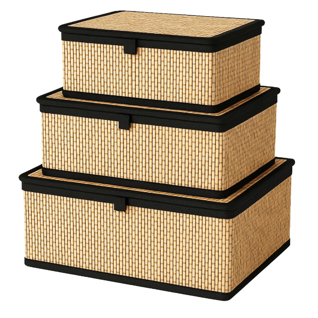Kit 3 Cestos Organizadores De Bambu Multiuso Com Tampa Quarto Banheiro Cozinha