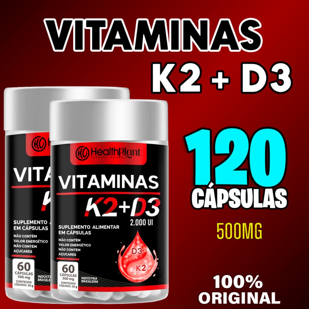 Vitaminas K2+D3 60 Capsulas Menaquinona - 7 Vitamina D3 Colecalciferol 100% Original 500mg