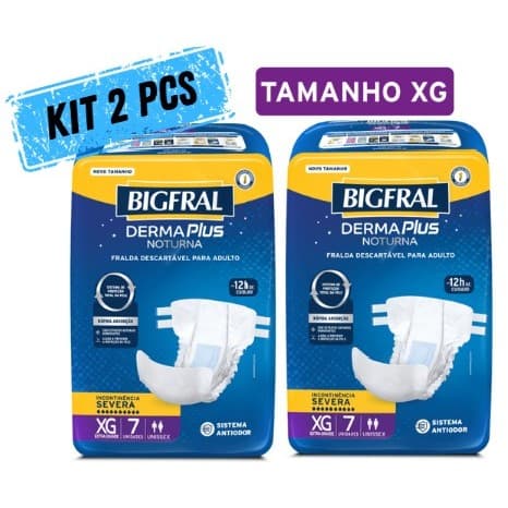 2 pacotes _ Fralda Geriátrica Bigfral Dermaplus Noturna XG Com 7 Un cada pacote