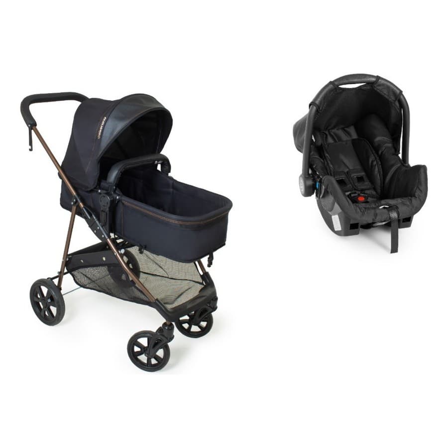 Kit Carrinho de Bebe Napoli Galzerano + Bebe Conforto Travel System Resistente 2 em 1 Dobrável Preto