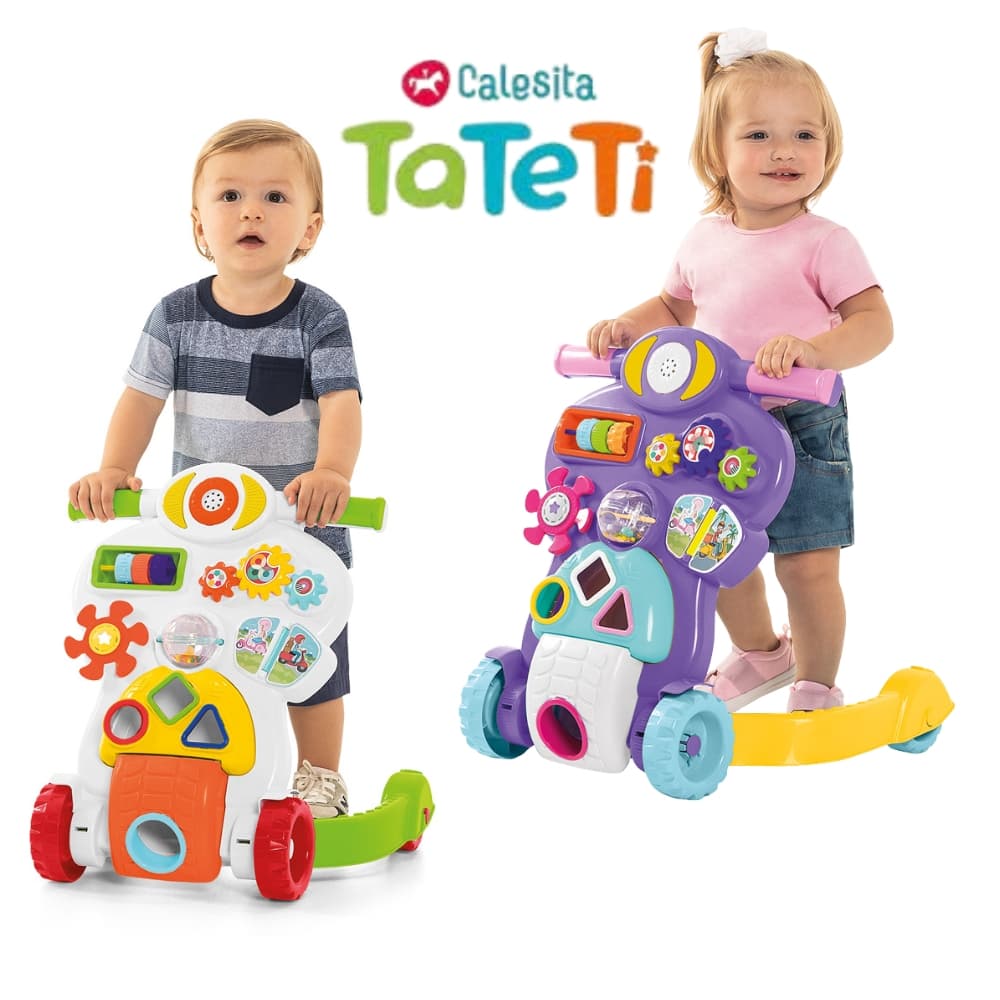 Andador Infantil Bebe Piloto Didático e Centro de Atividades Tateti Calesita Branco / Rosa