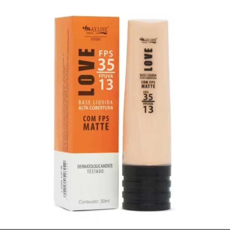 Base Líquida Max Love Matte FPS 35 – Alta Cobertura, Longa Duração e Proteção Solar (Cores 50 a 55)
