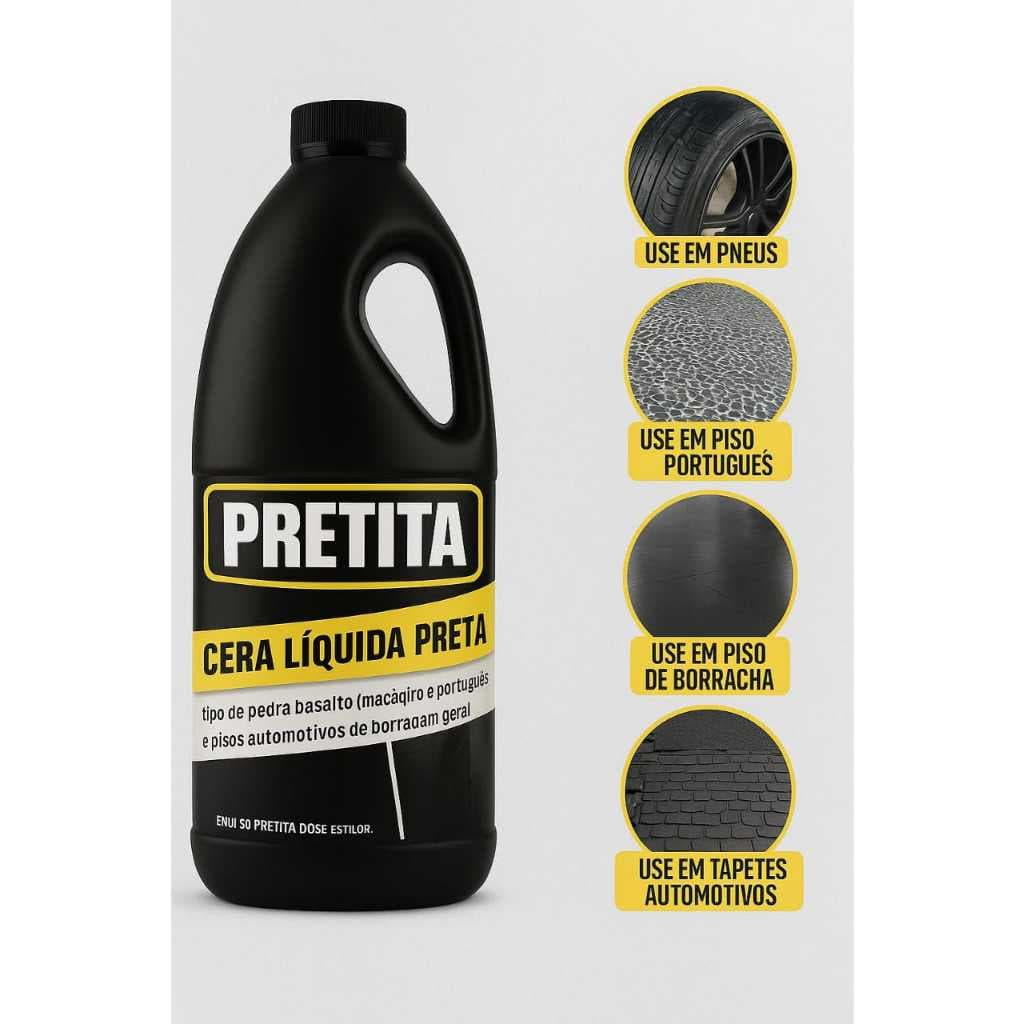 ✨ Cera Líquida Preta Pretita 2L – Brilho Intenso para Pneus, Pisos e Tapetes Automotivos