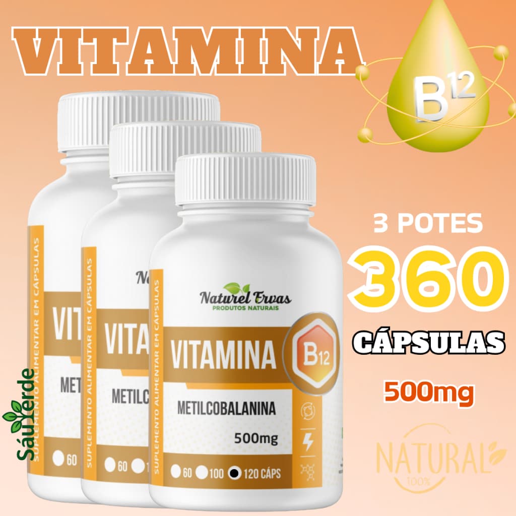 Vitamina B12 500mg Metilcobalamina – Suplemento Alimentar – 120/240/360 Cápsulas