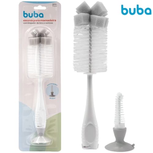 Escova + Limpador de Bico Buba Lava Higieniza Mamadeira Com Ventosa Bebe Limpeza Bebê Recem Nascido