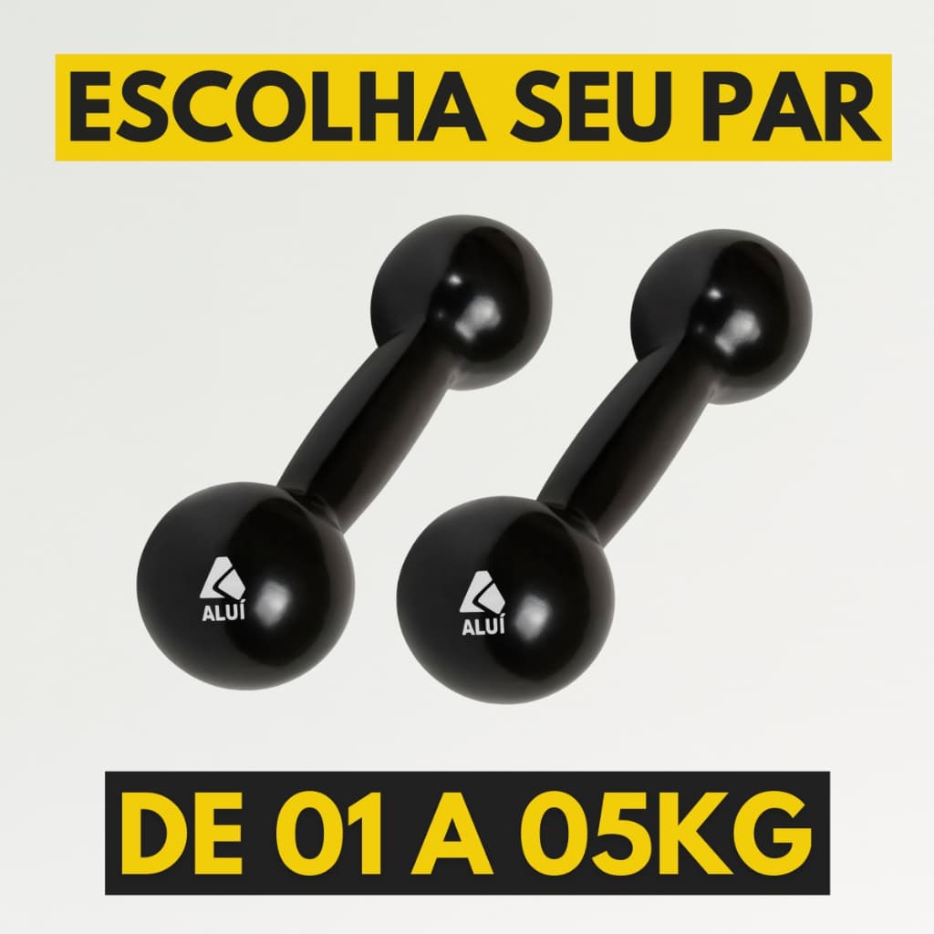 Par de Halter Emborrachado 1kg a 5kg Bola - Peso de Academia Musculação Pesinho Treino Em Casa Aluí