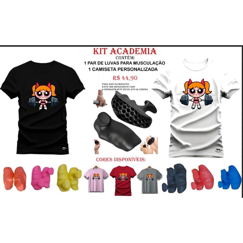kit com Par De Luva Crossfit Academia  Ginastica Musculação Treino Com Barras Grip +Camiseta Personalizada Blusa Unissex