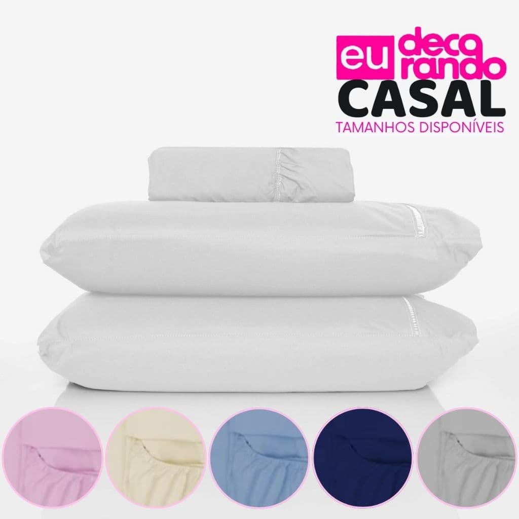 Jogo de Lençol 4 Peças Ponto Palito Casal 400 Fios Micropercal Sortido Qualidade + Colcha e Fronha