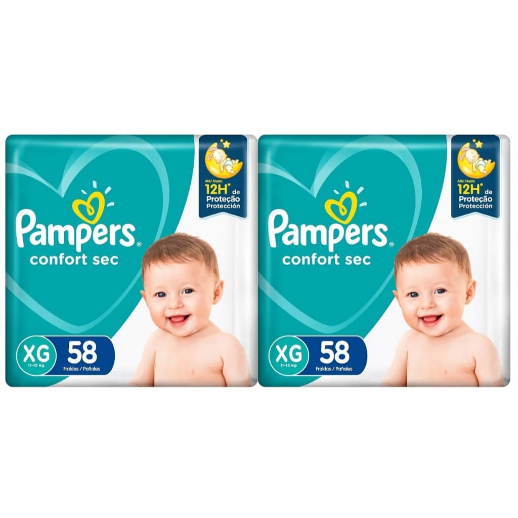 Kit 2ptes Fralda Pampers Confort Sec XG 11-15kg 58un - Total 116unidades AB.2