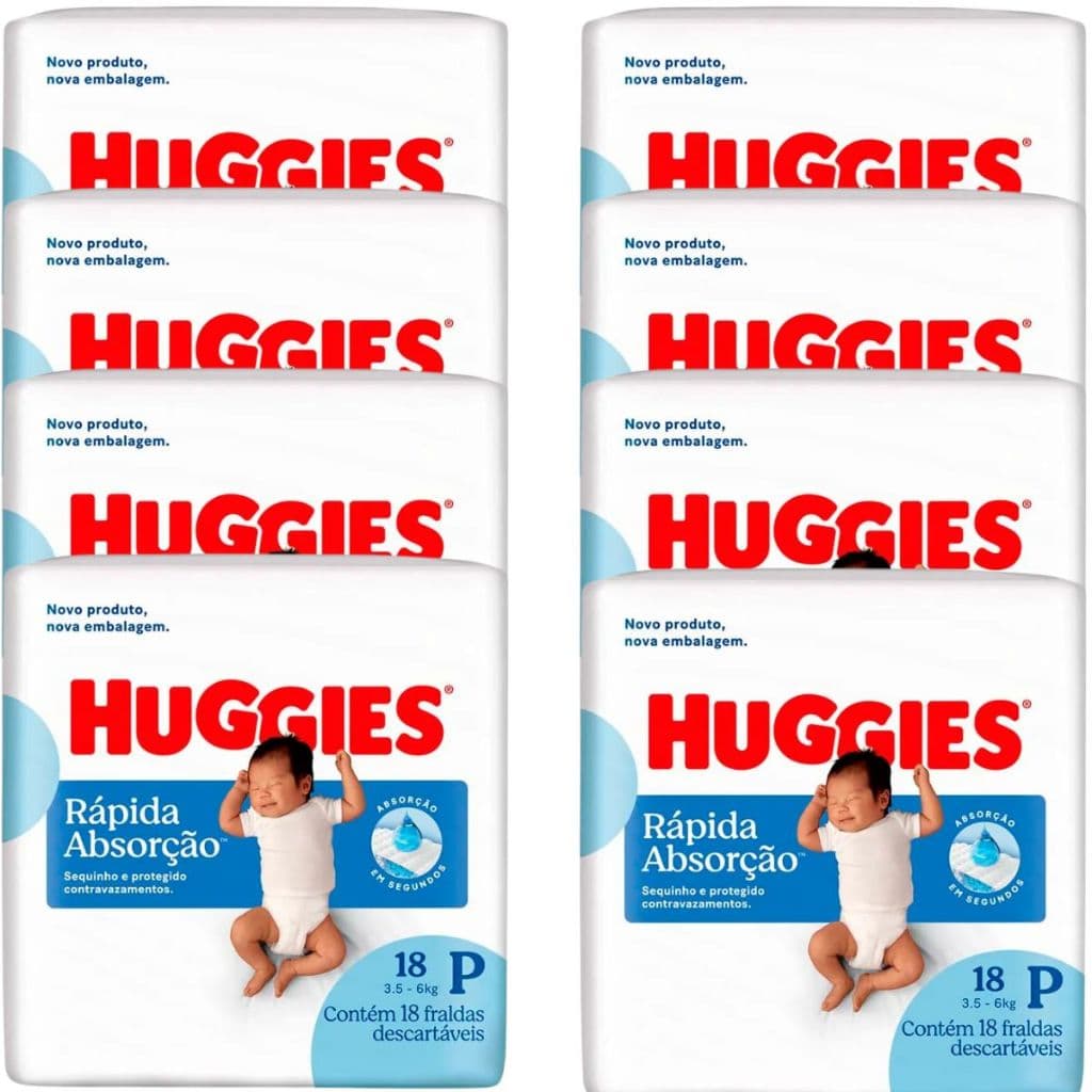 8 Pacotes da Fralda Descartável Huggies Rápida Absorção Tamanho P