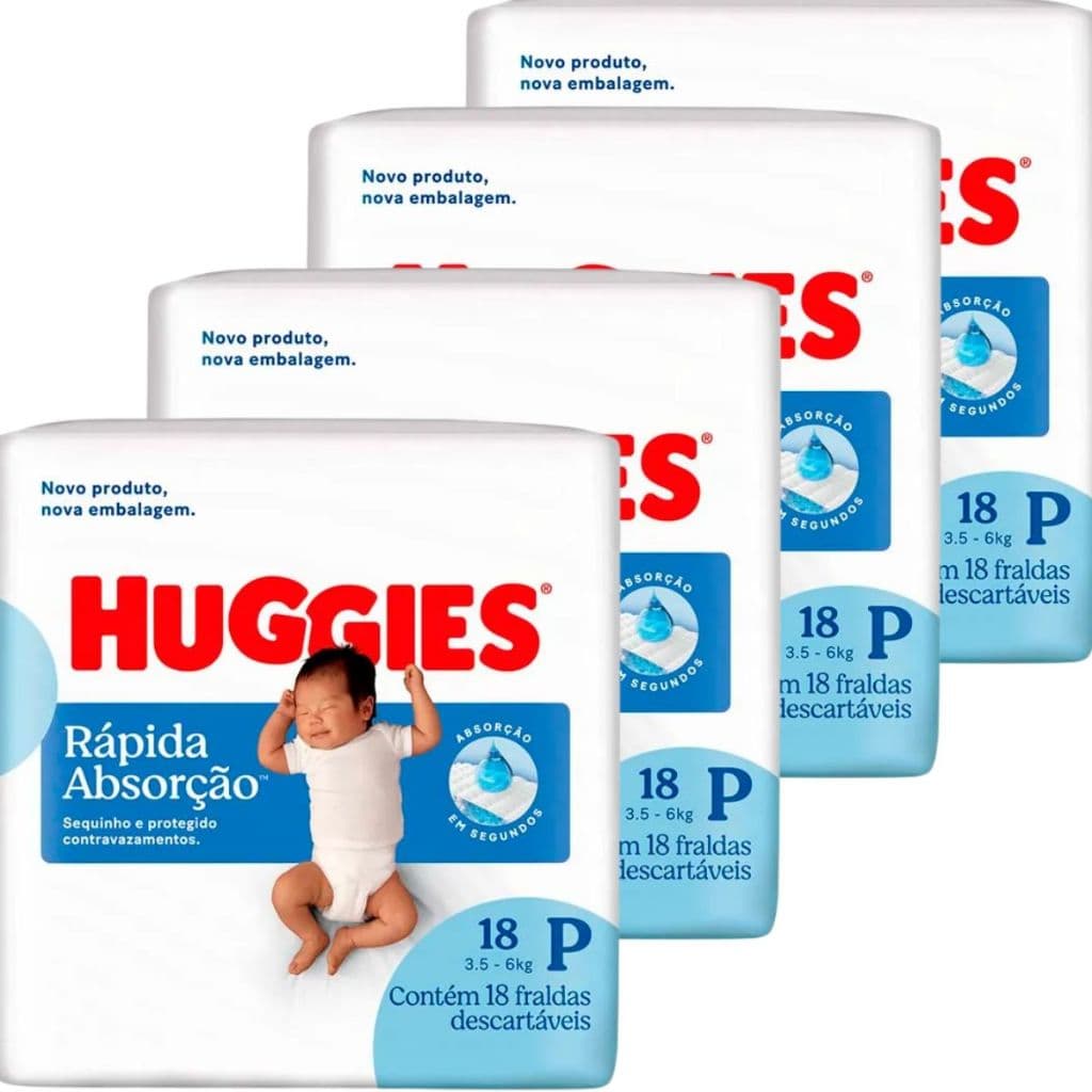 Fralda Huggies Rápida Absorção P - 4 Pacotes