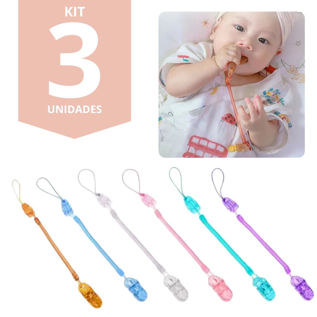 Kit com 3 Prendedor Várias Marcas Chupeta Compatível