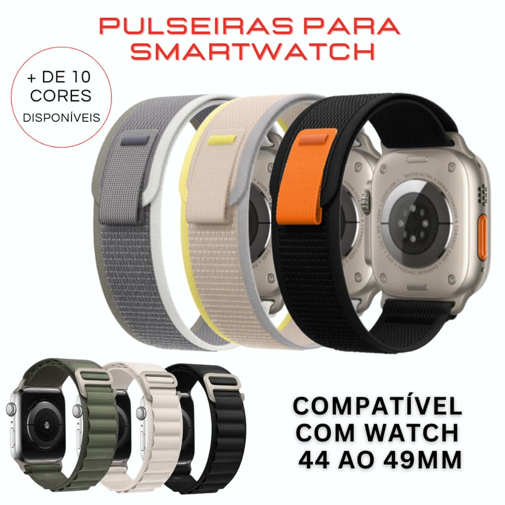 Pulseira Smartwatch Loop Trail Nylon Velcro Alpine Compatível 44mm 45mm 46mm 47mm ao 49mm