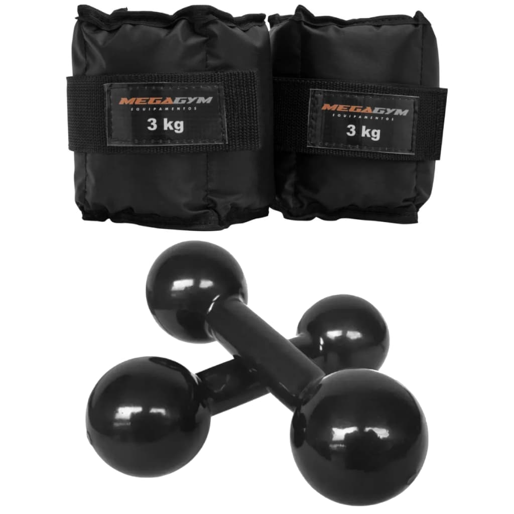 Kit Treino Fisioterapia Academia | 2 Caneleiras 3kg + 2 Halteres Emborrachados 1kg | Peso Musculação