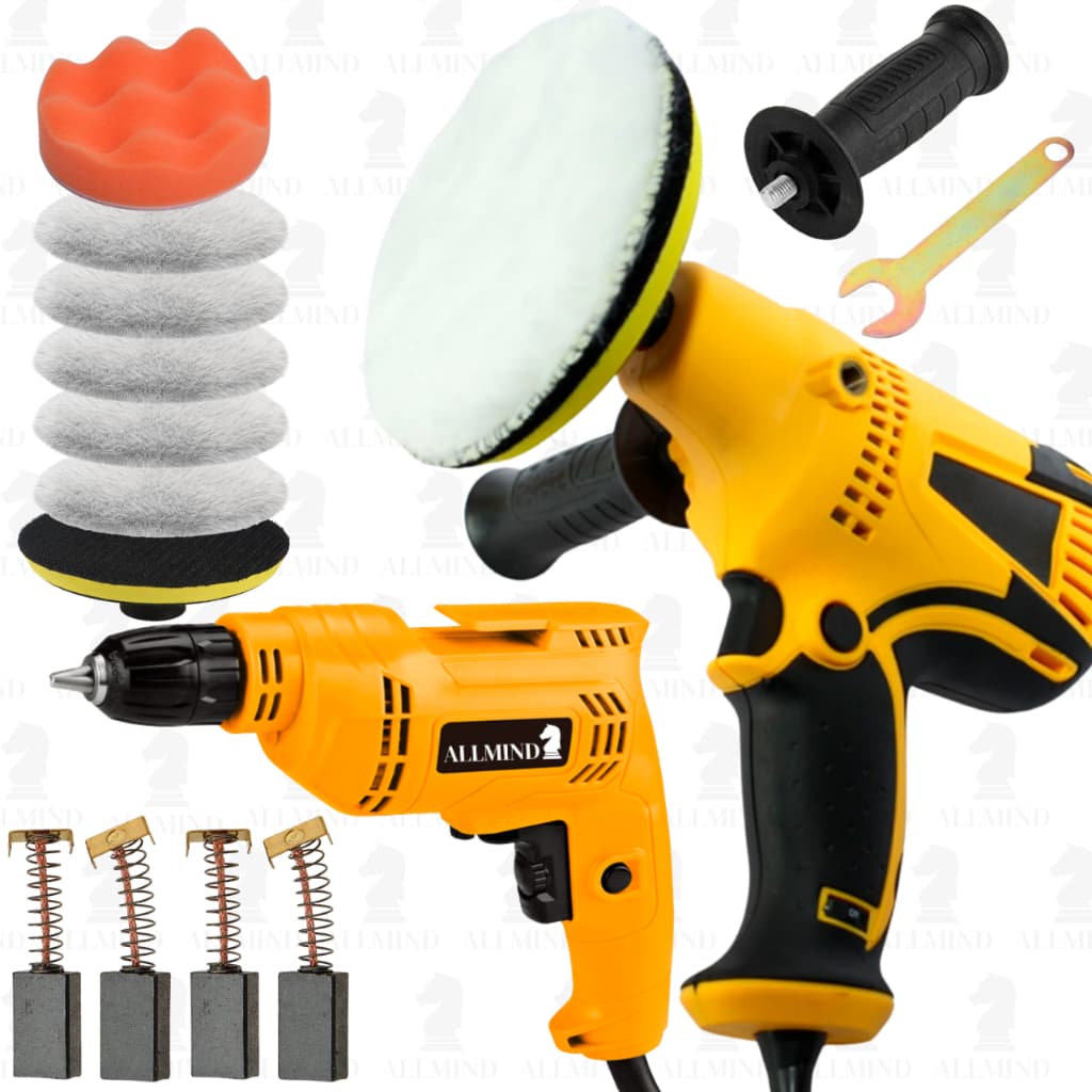 Kit Furadeira E Polidor Politriz Automotiva Eletrica 900w Profissional Kit Completo Com Acessorios