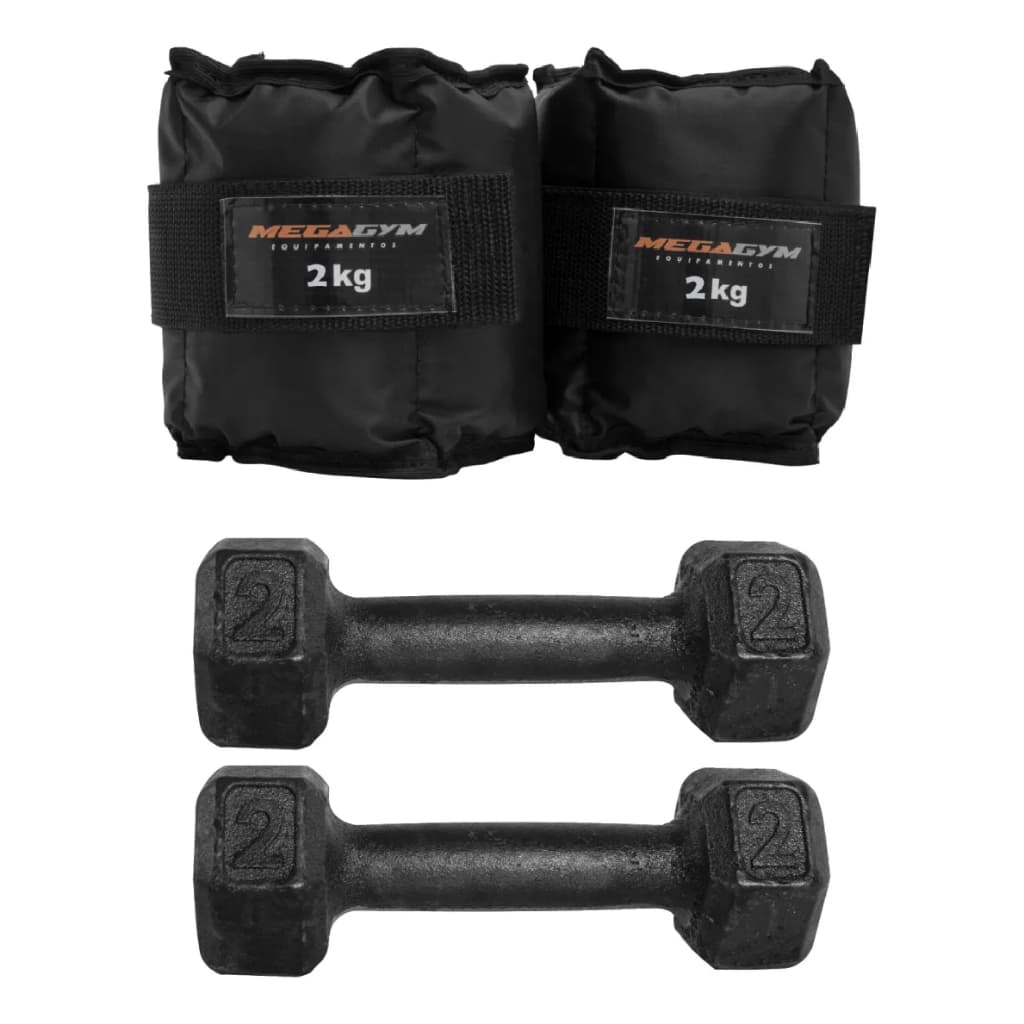 Kit Treino Fisioterapia Academia | 2 Caneleiras 2kg + 2 Halteres Pintado 2kg | Peso Musculação