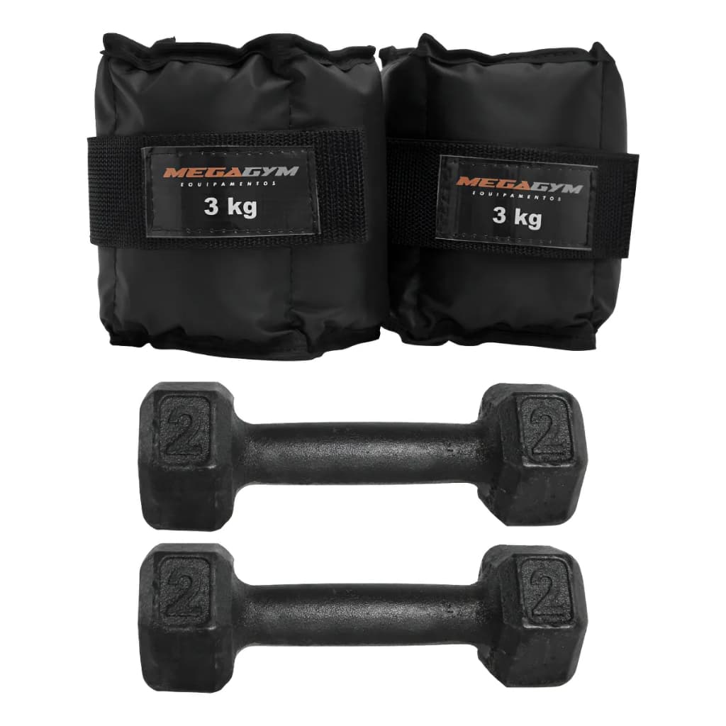 Kit Treino Fisioterapia Academia | 2 Caneleiras 3kg + 2 Halteres Pintado 2kg | Peso Musculação