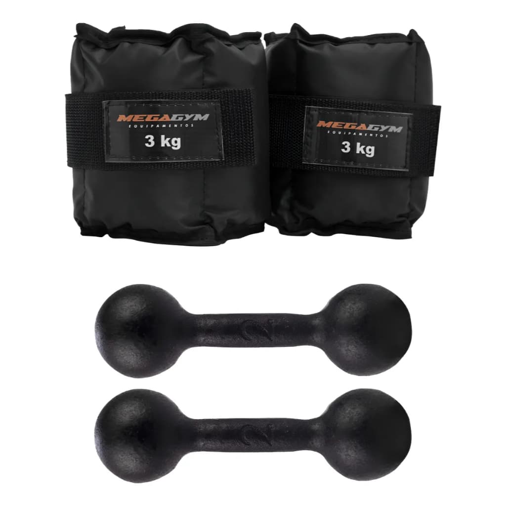 Kit Treino Fisioterapia Academia | 2 Caneleiras 3kg + 2 Halteres Bola 2kg | Peso Musculação