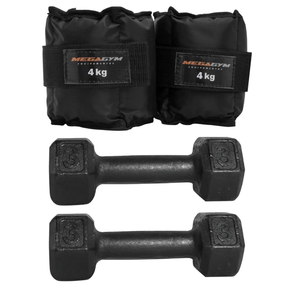 Kit Treino Fisioterapia Academia | 2 Caneleiras 4kg + 2 Halteres Pintado 3kg | Peso Musculação