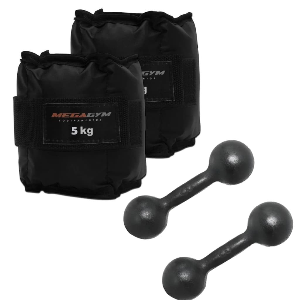 Kit Treino Fisioterapia Academia | 2 Caneleiras 5kg + 2 Halter Bola 3kg | Peso Musculação