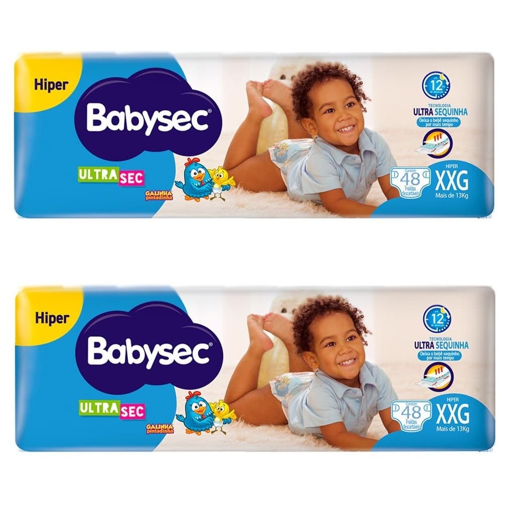 Kit 2 pcts Fralda Babysec Galinha Pintadinha Ultrasec Hiper XXG 48un