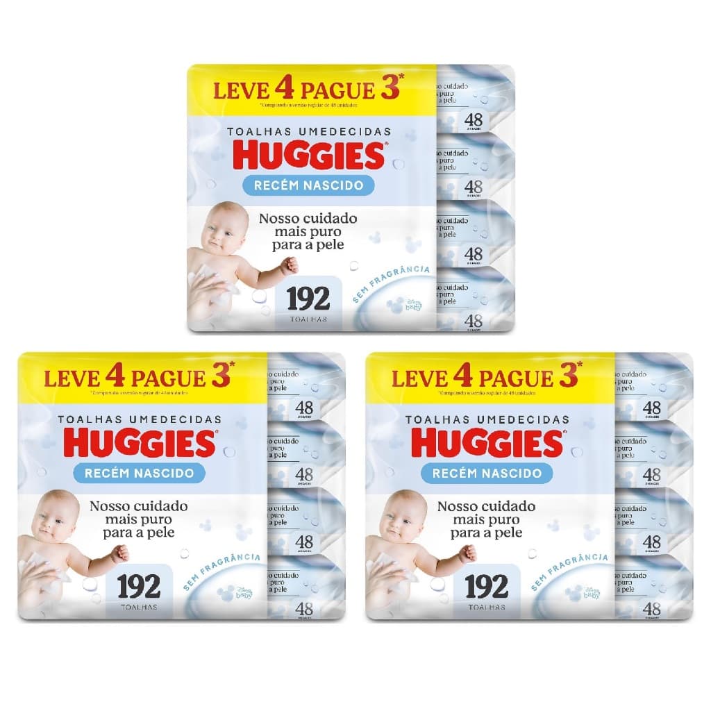 Kit 12 ptes - Toalhas Umedecidas Huggies RN 48un cada - Total 576 Unidades RN EQ.1