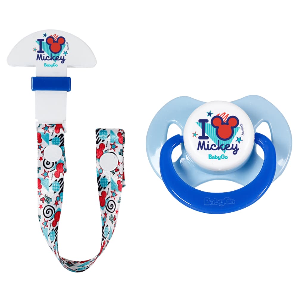 Kit chupeta bebê Mickey - Prendedor + Chupeta Orto anatômico em silicone com Capuz - Baby