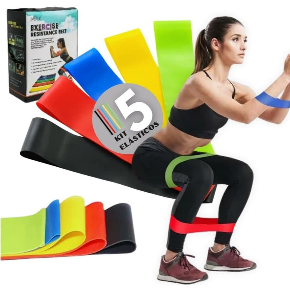 🏋️Kit 5 Faixas Elásticas de Resistência para Treino Funcional e Musculação Pilates, Crossfit, Yoga e Academia⚡