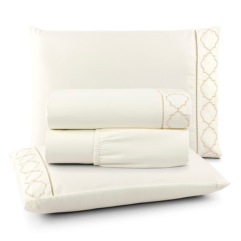 Jogo de cama lençol 4 Peças 400 fios Bordado Ponto Palito Casal / Queen / King Infinity