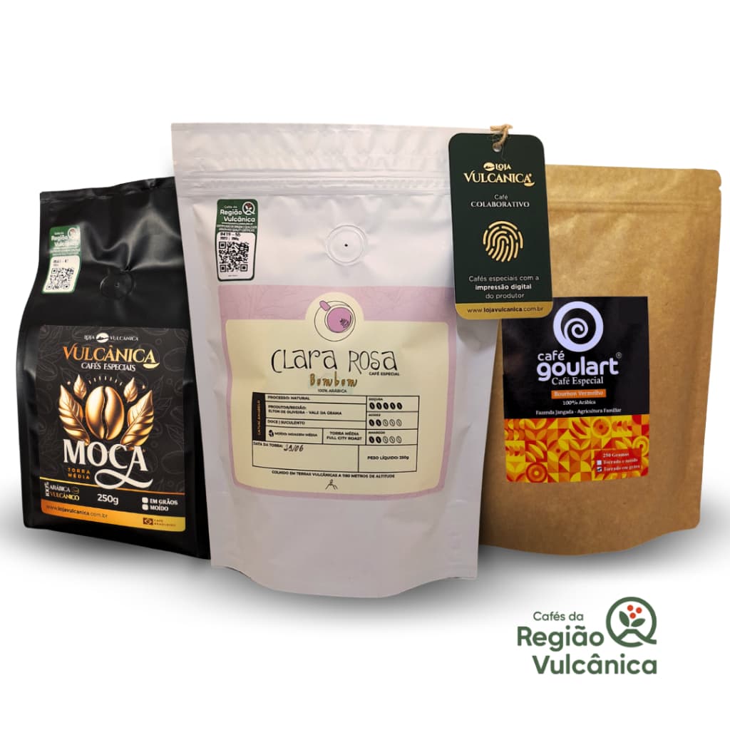 Kit 3 Pacotes Café Especial Em Grãos ou Moído Região Vulcânica Variedades 3 x 250g